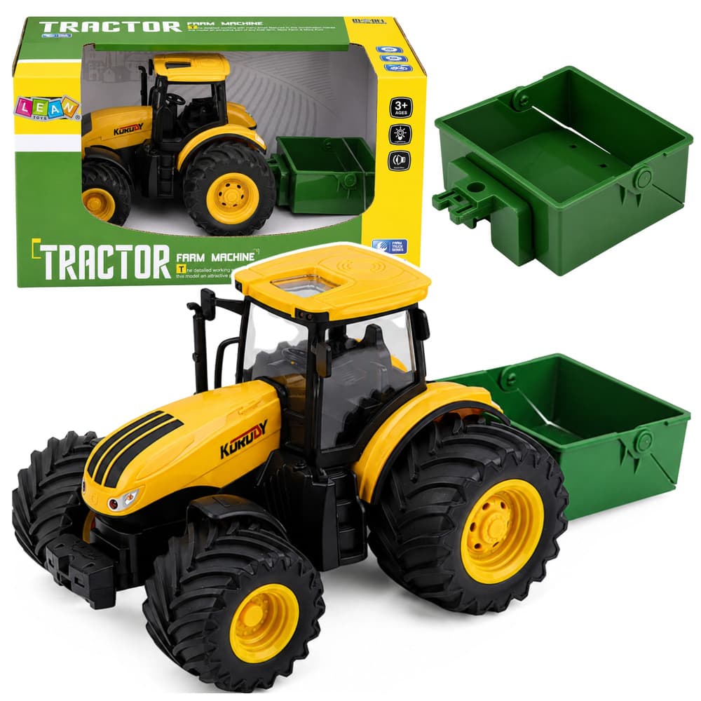 LEAN TOYS Traktor kmetijski z zalagalcem gnojila, luči, zvok, rumena, 1:24