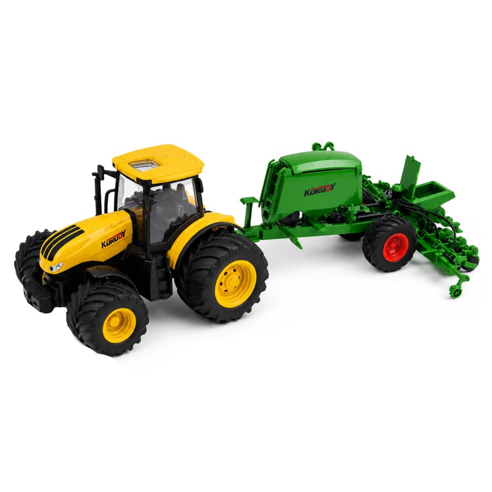 RC traktor z sejačem, luči, zvoki, rumen, 1:24 2