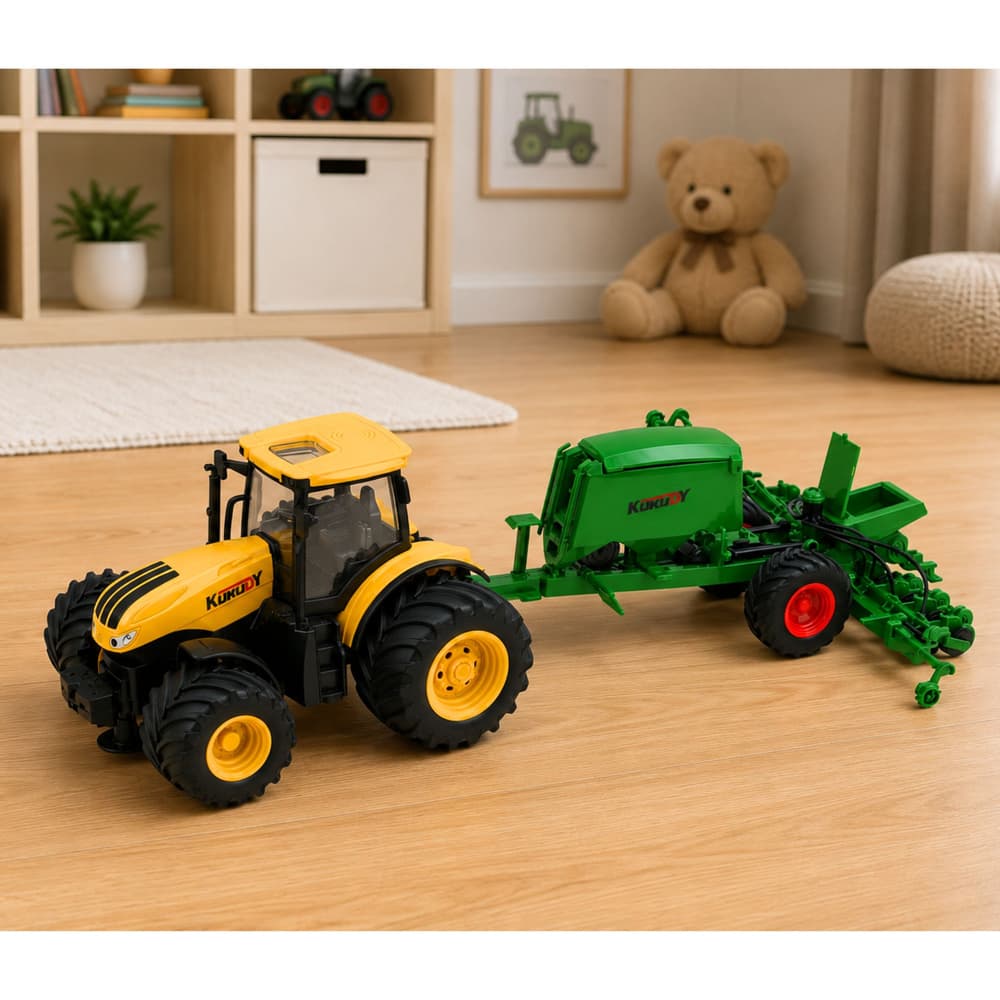 RC traktor z sejačem, luči, zvoki, rumen, 1:24 3
