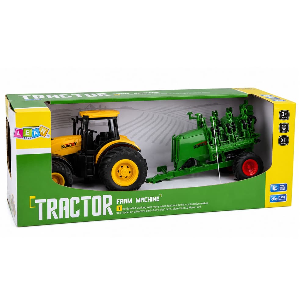 RC traktor z sejačem, luči, zvoki, rumen, 1:24 6