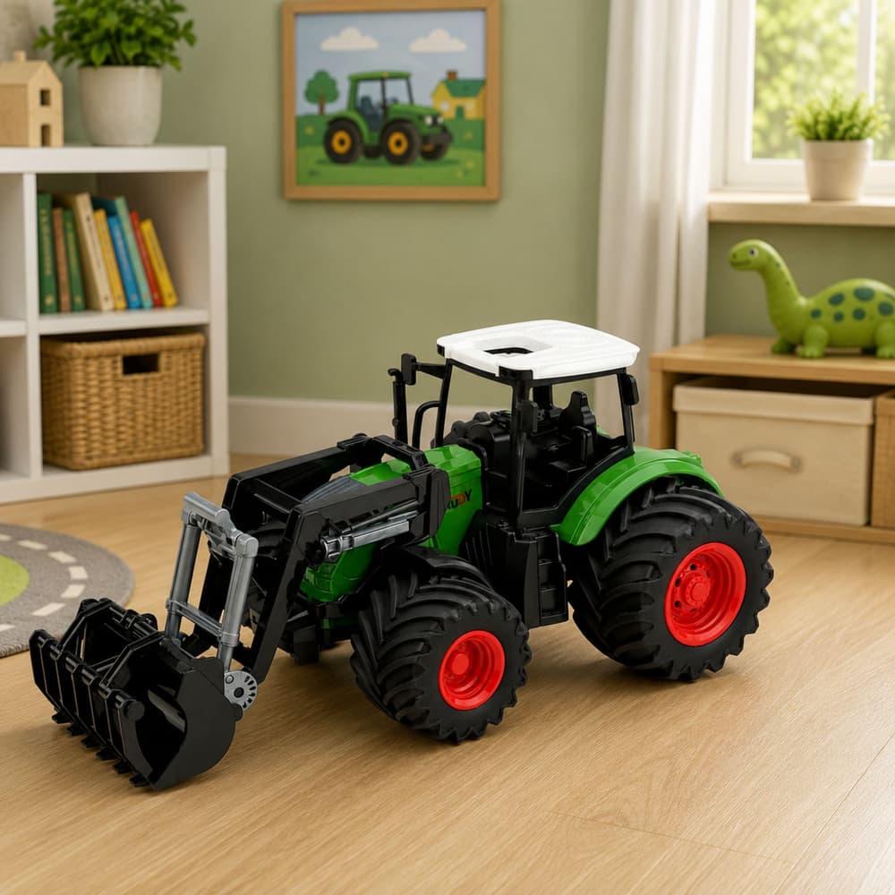 Traktor kmetijski LEAN TOYS 1:24 z čelnim nakladačem, zelena 3