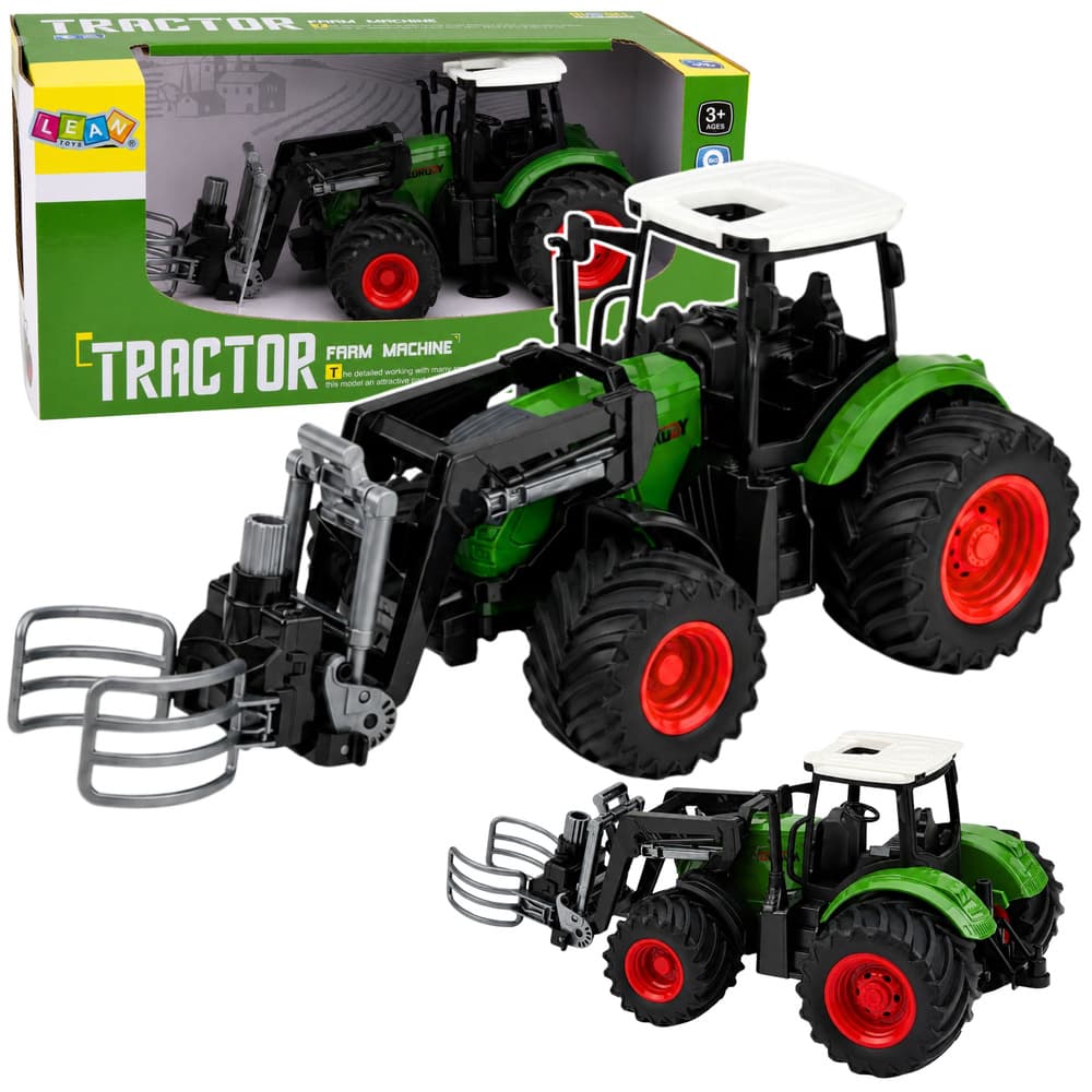 Traktor kmetijski LEAN TOYS 1:24 z obračalnim prijemalom za bale, zelena