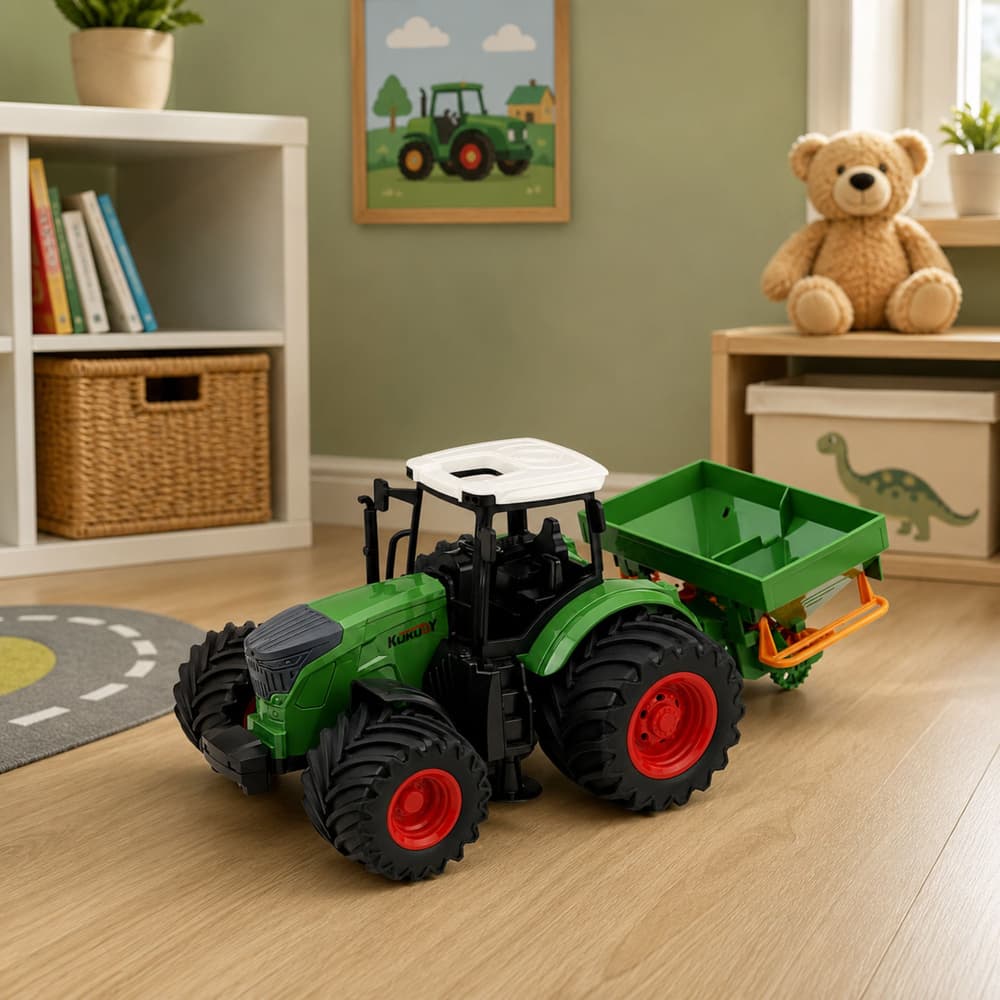 Kmetijski traktor LEAN TOYS 1:24 s sejačem, zelena 4