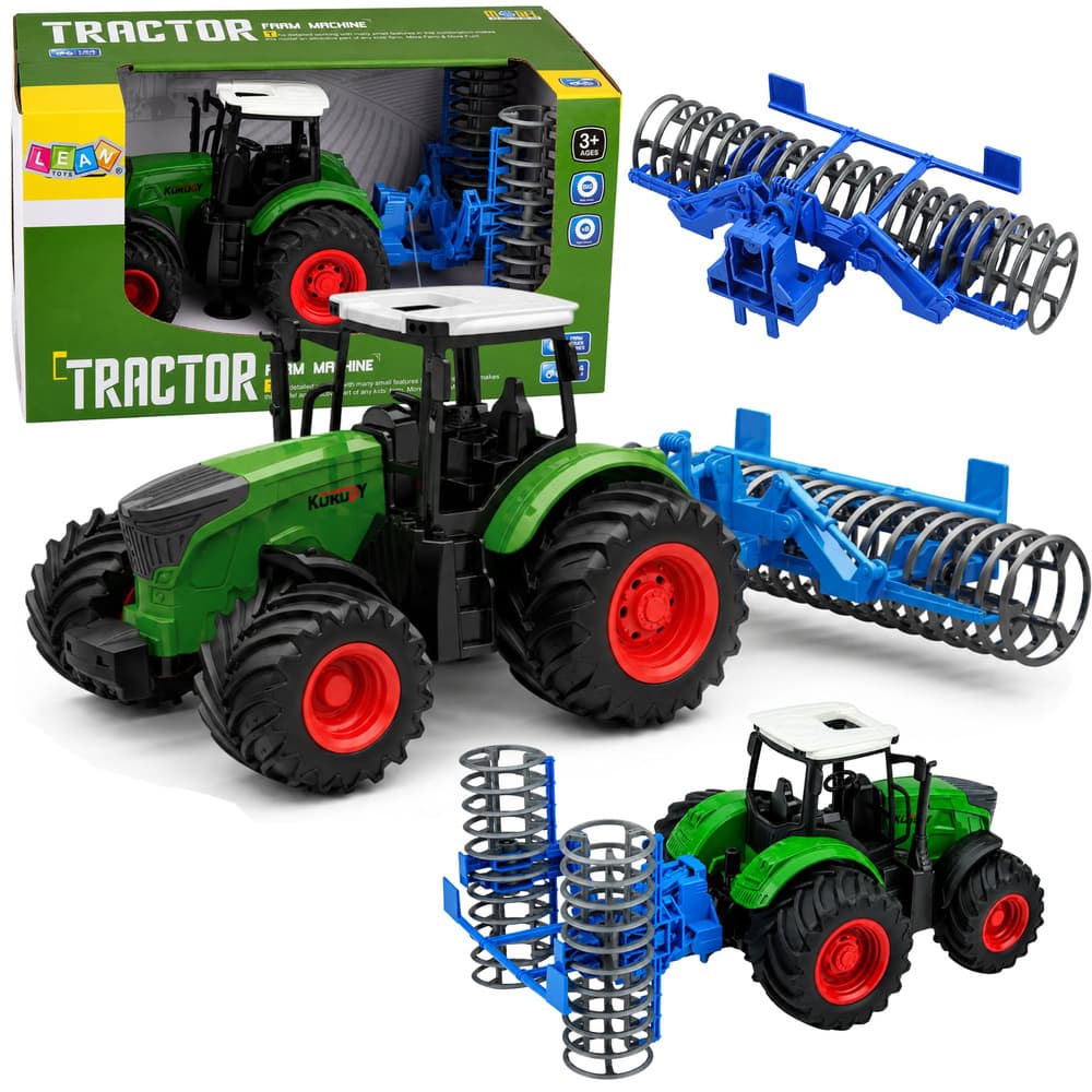 LEAN TOYS Traktor kmetijski z valjem, zelen 1:24