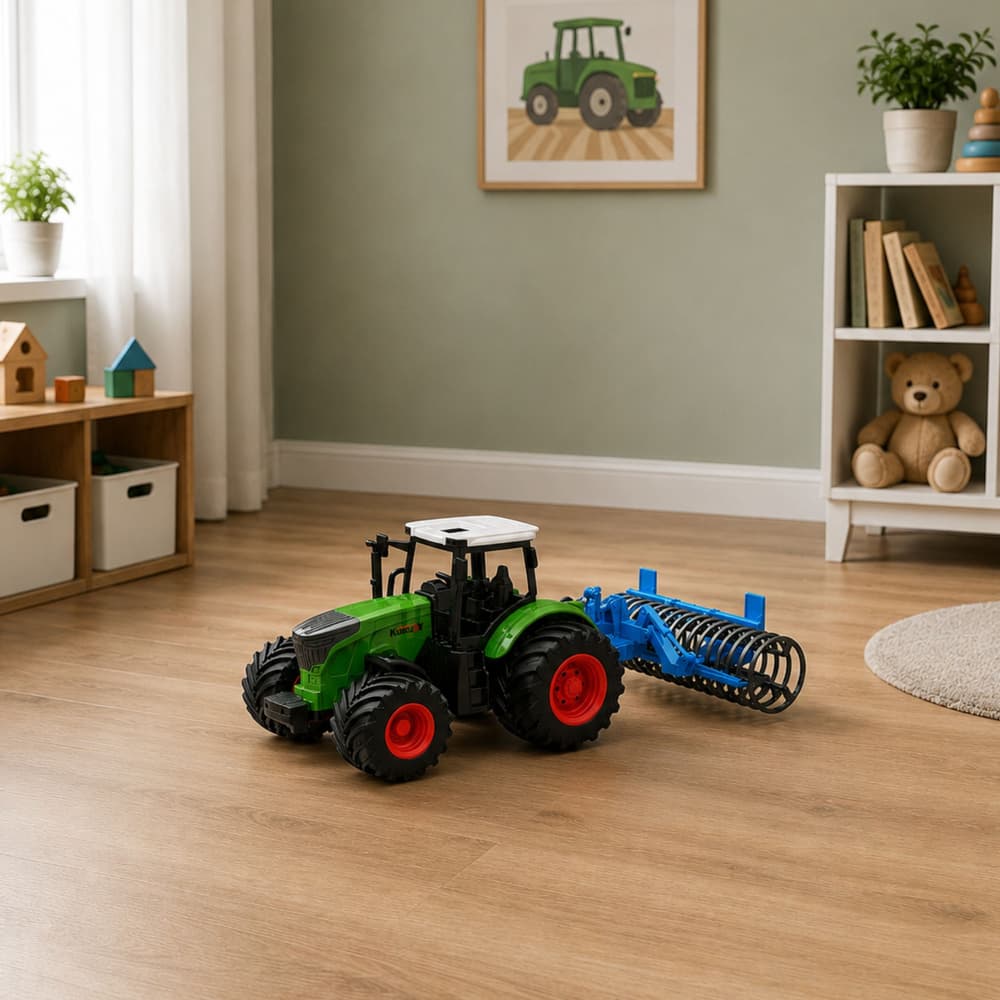 LEAN TOYS Traktor kmetijski z valjem, zelen 1:24 4