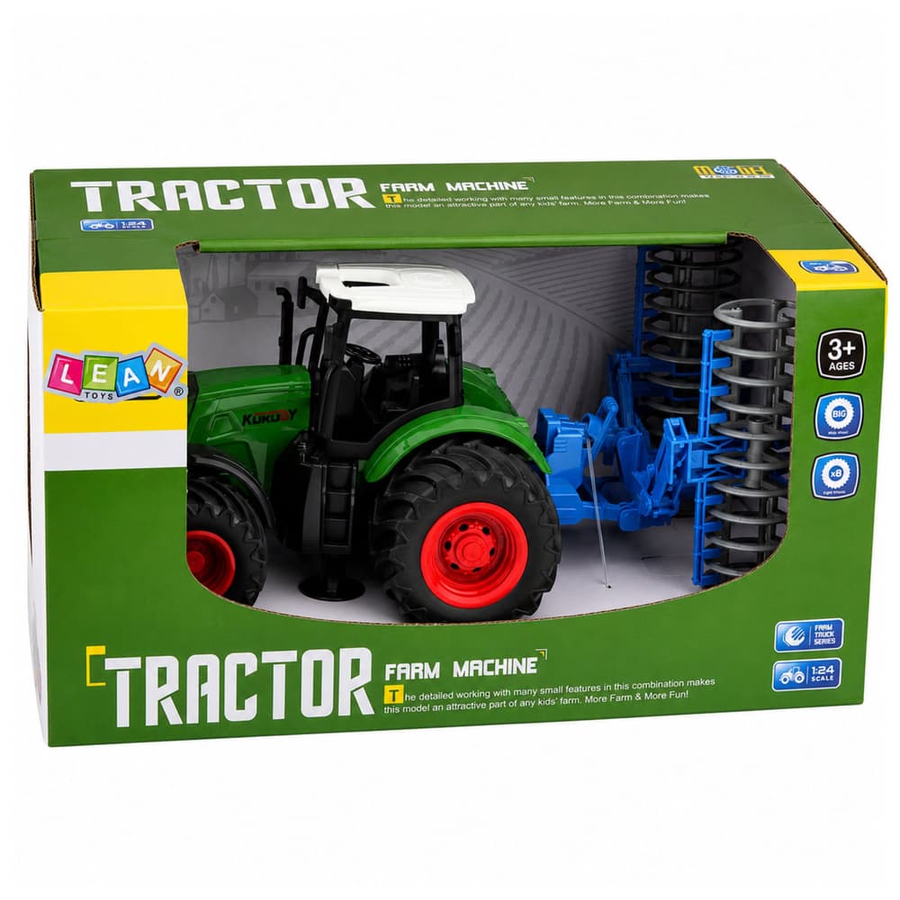 LEAN TOYS Traktor kmetijski z valjem, zelen 1:24 6