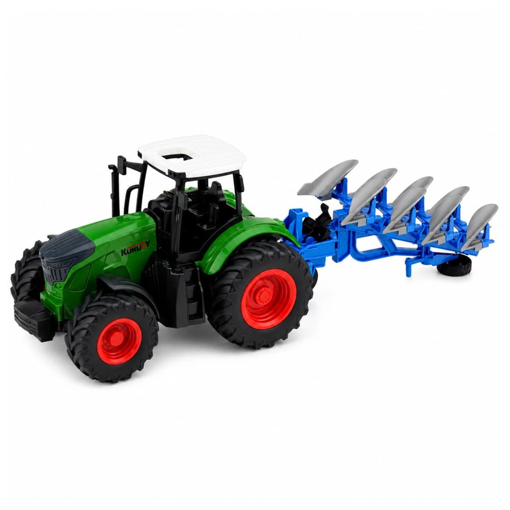 RC traktor s plugom, gumijasta kolesa, zelen, 1:24 2