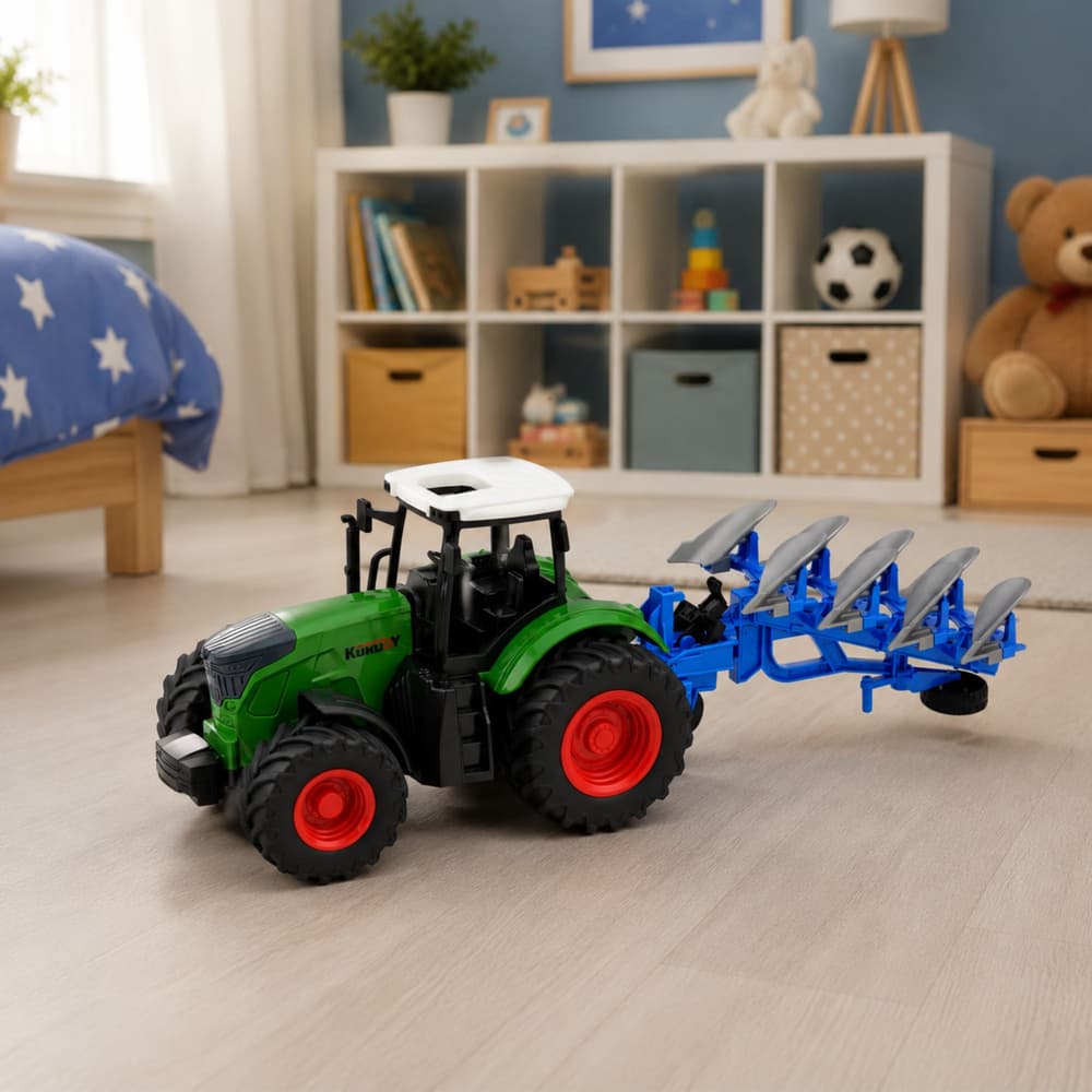 RC traktor s plugom, gumijasta kolesa, zelen, 1:24 3