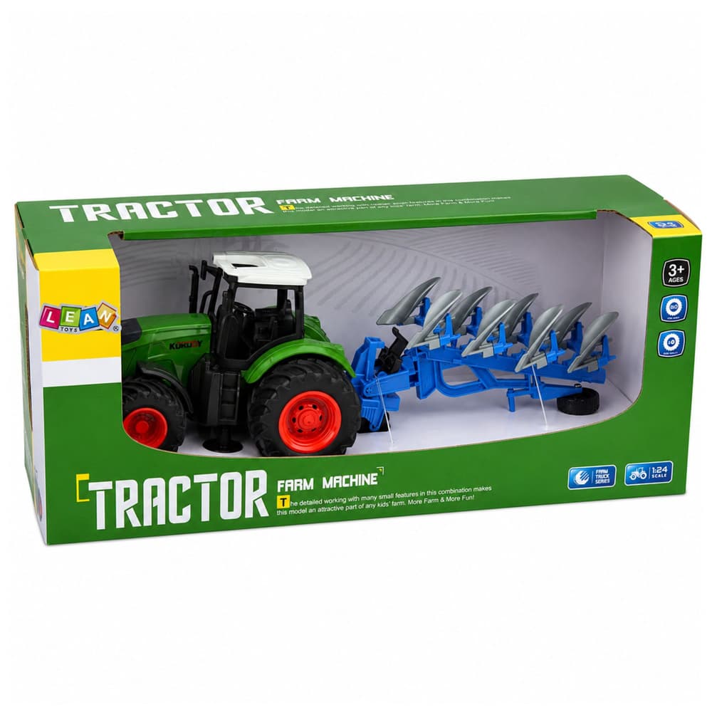 RC traktor s plugom, gumijasta kolesa, zelen, 1:24 6
