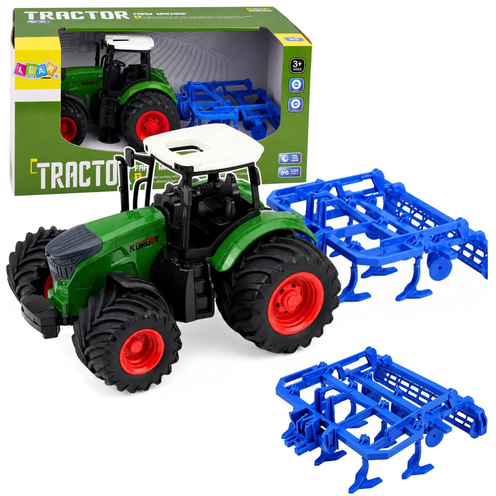 LEAN TOYS Traktor kmetijski z kultivatorjem, agregat, zelen, 1:24