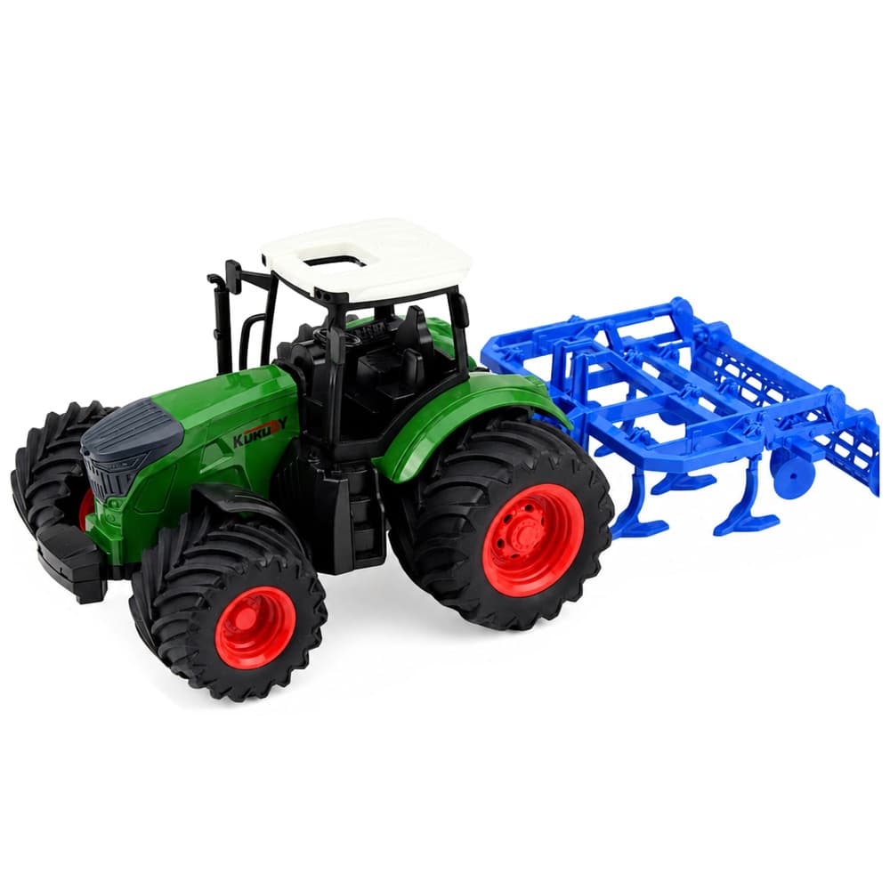 LEAN TOYS Traktor kmetijski z kultivatorjem, agregat, zelen, 1:24 2