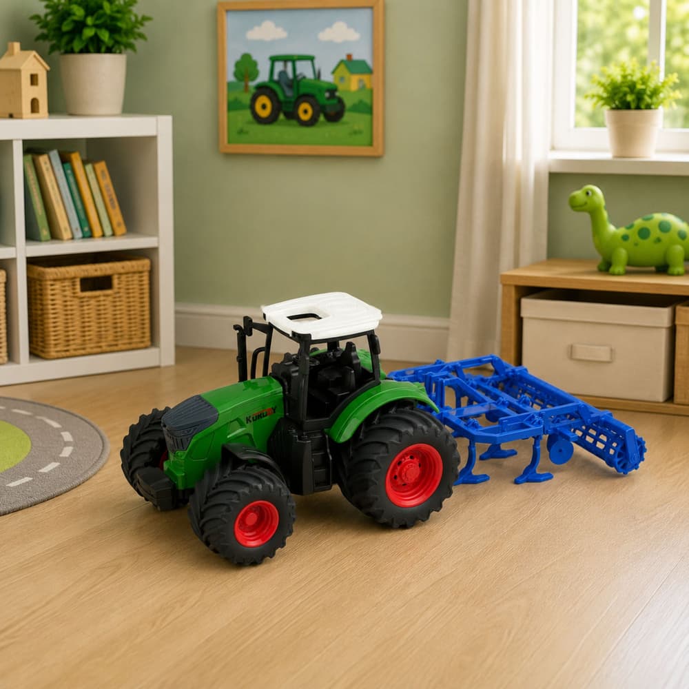 LEAN TOYS Traktor kmetijski z kultivatorjem, agregat, zelen, 1:24 4