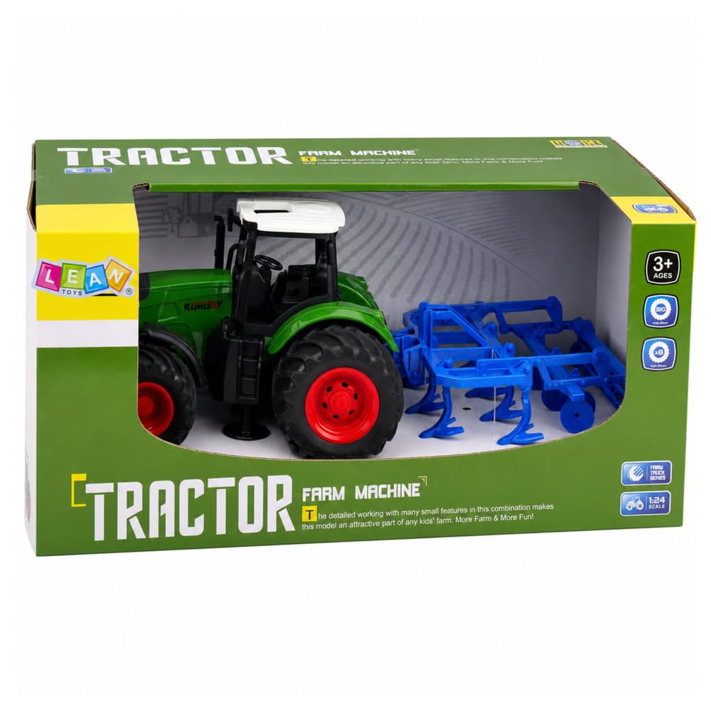 LEAN TOYS Traktor kmetijski z kultivatorjem, agregat, zelen, 1:24 6