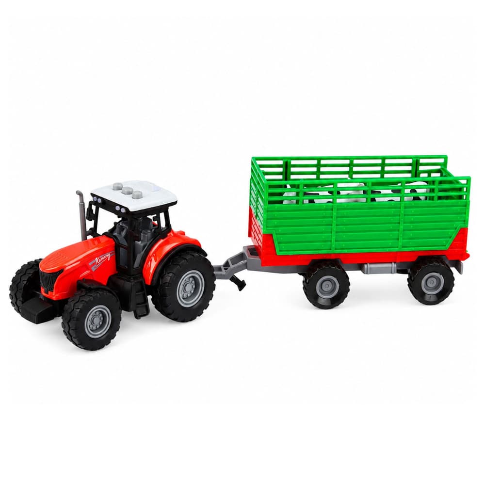 Traktor s prikolico za živali, krave, luči, zvoki, 4 el. 2