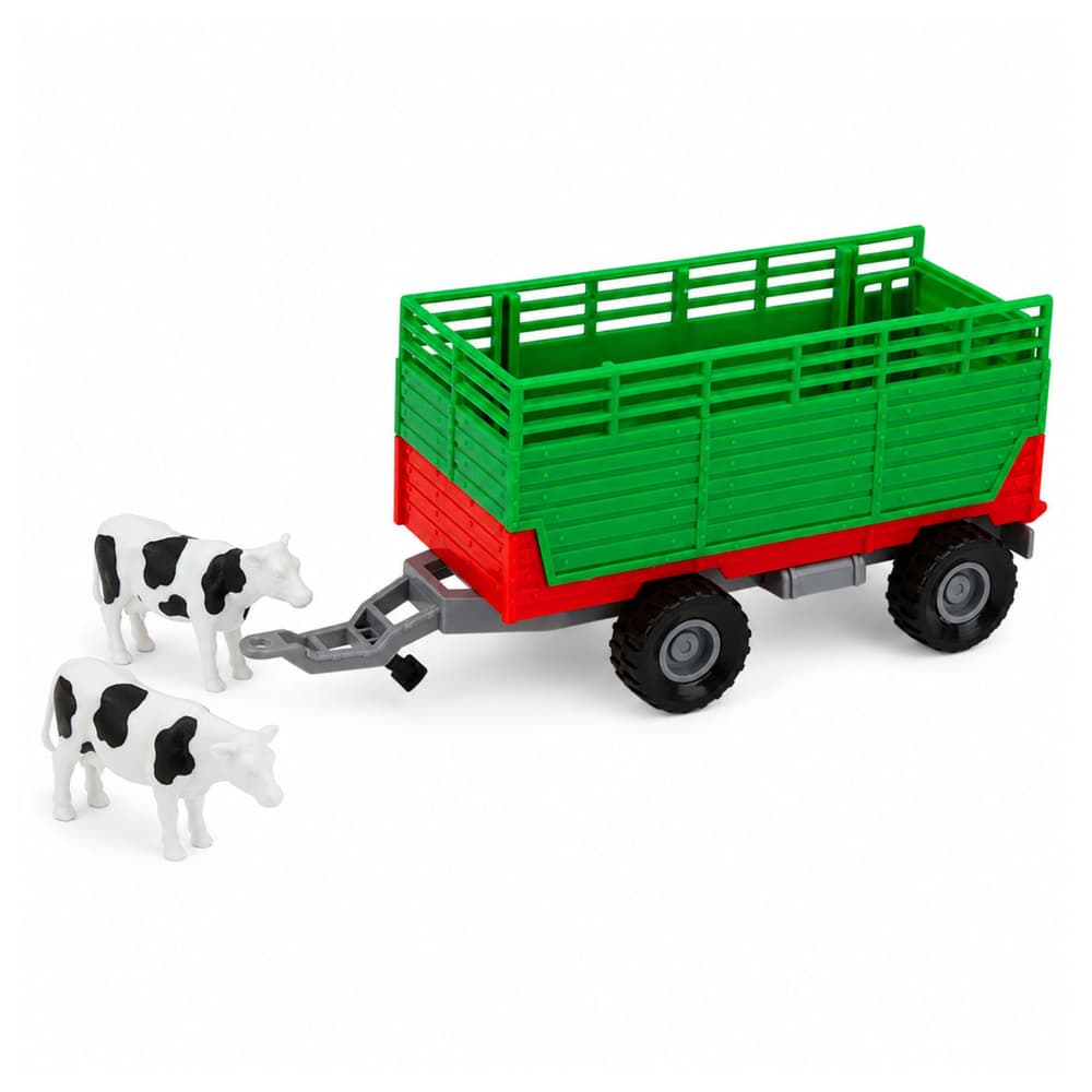 Traktor s prikolico za živali, krave, luči, zvoki, 4 el. 4