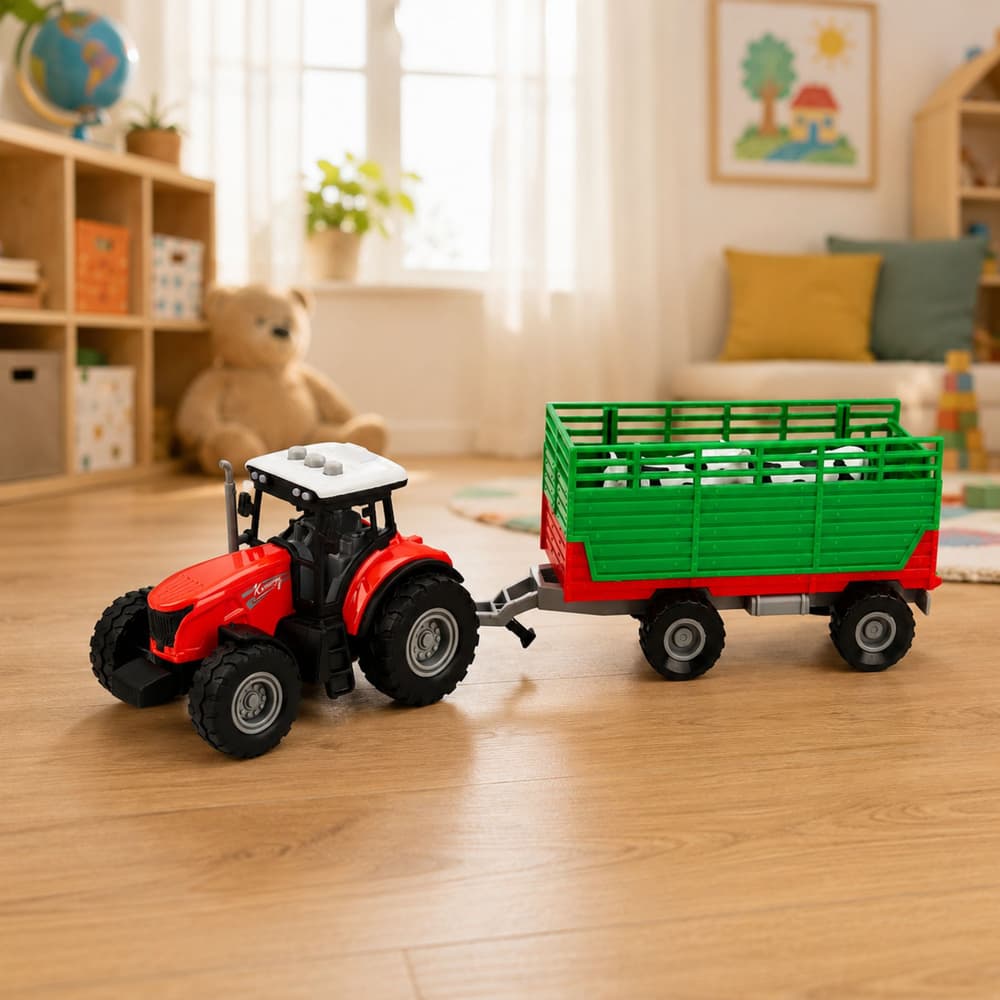 Traktor s prikolico za živali, krave, luči, zvoki, 4 el. 5
