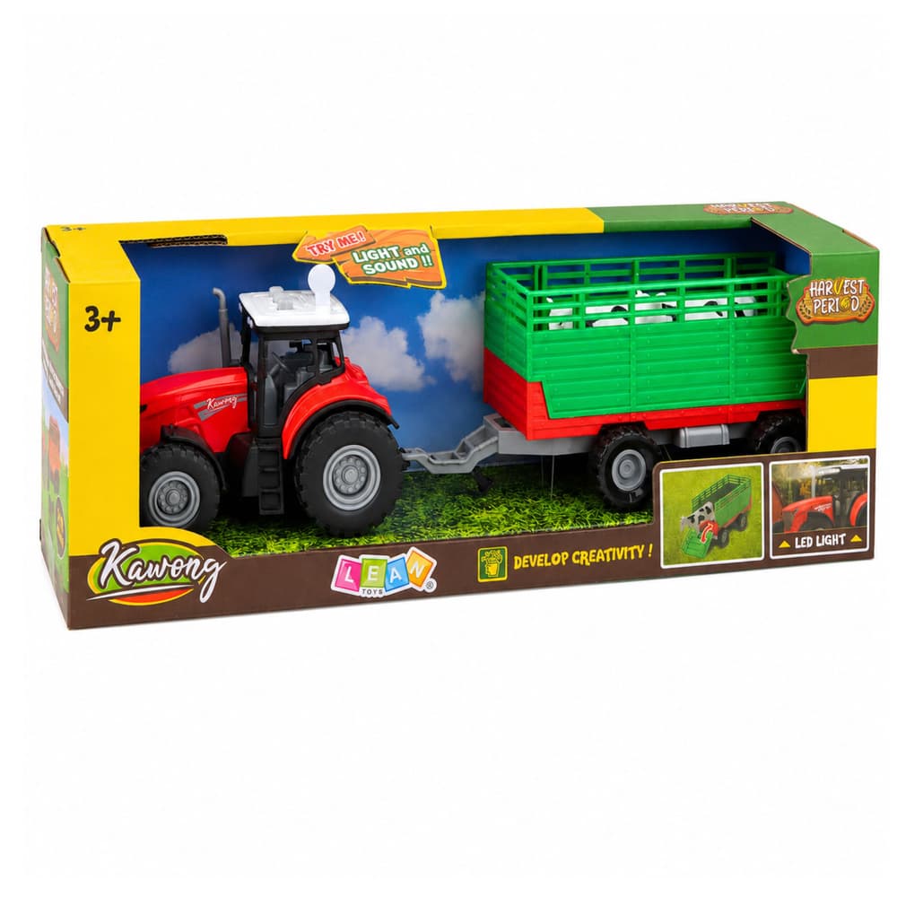 Traktor s prikolico za živali, krave, luči, zvoki, 4 el. 6