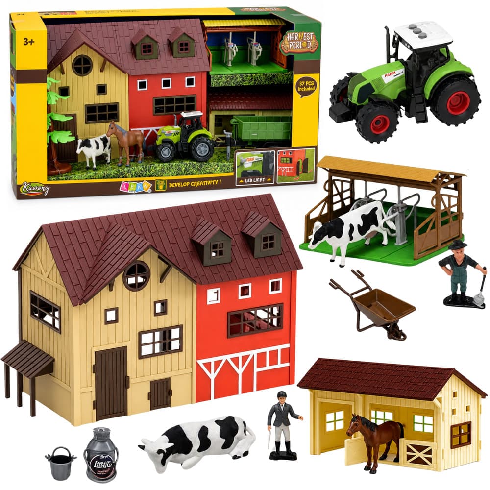 LEAN TOYS Set Farma s Traktorjem in Hlevom, Živali, Figurice, Dodatki, 37 el.