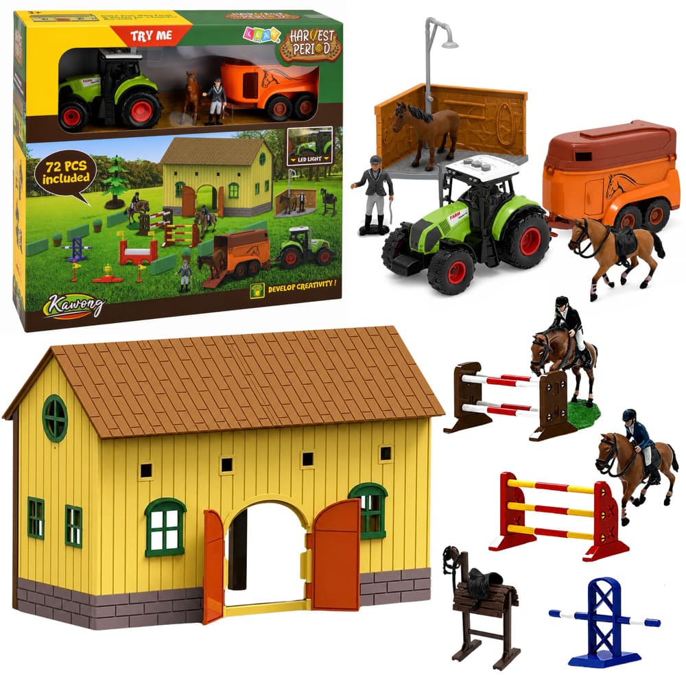 LEAN TOYS Set Farma, Konjska Stadiona, Traktor, Tor s Preprekami, Konji, Figurice, 72 el.