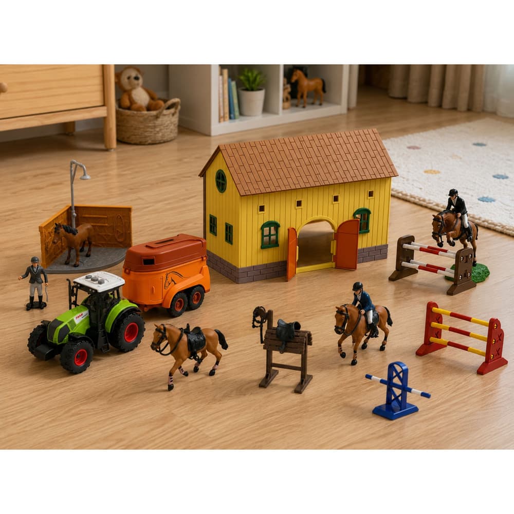 LEAN TOYS Set Farma, Konjska Stadiona, Traktor, Tor s Preprekami, Konji, Figurice, 72 el. 5