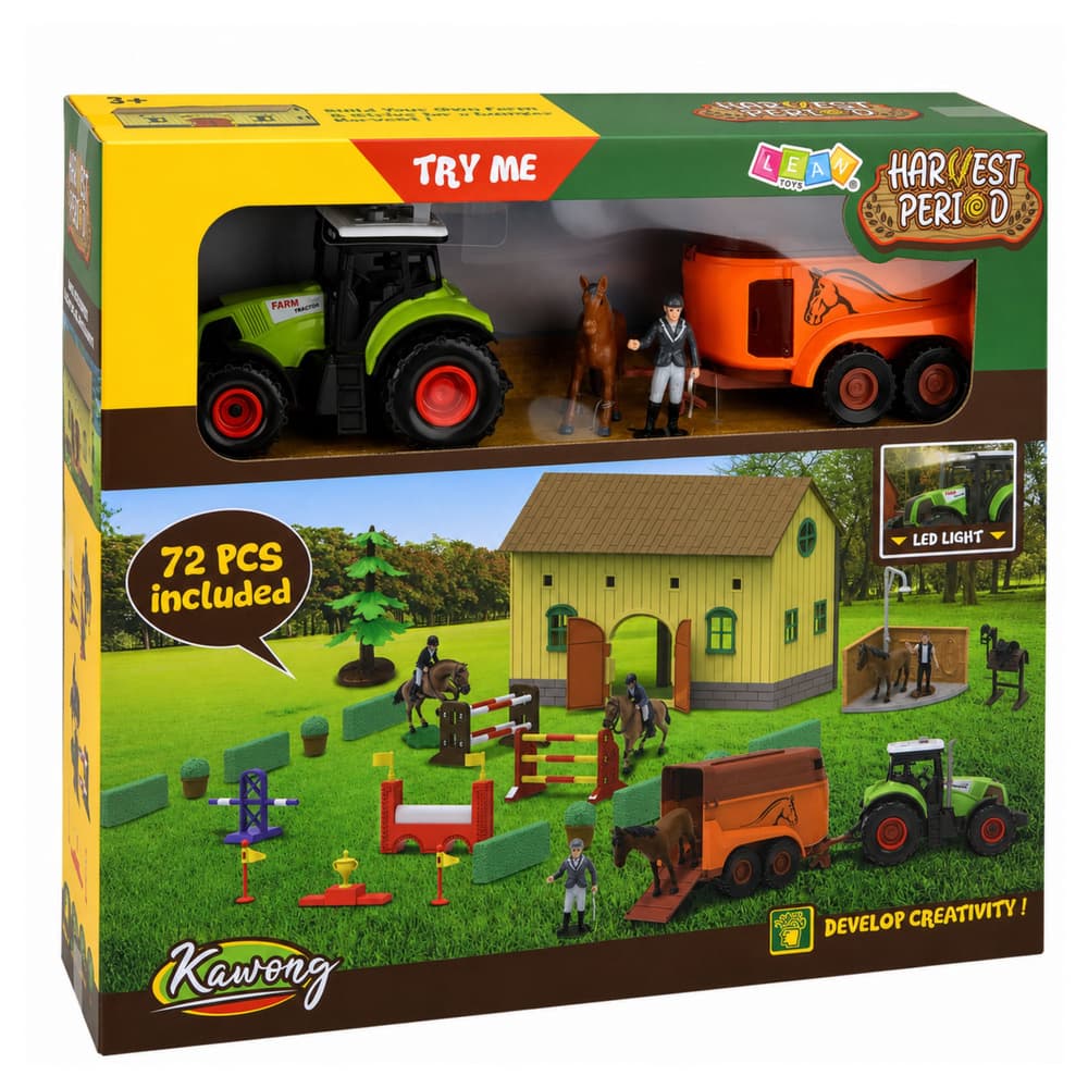LEAN TOYS Set Farma, Konjska Stadiona, Traktor, Tor s Preprekami, Konji, Figurice, 72 el. 6