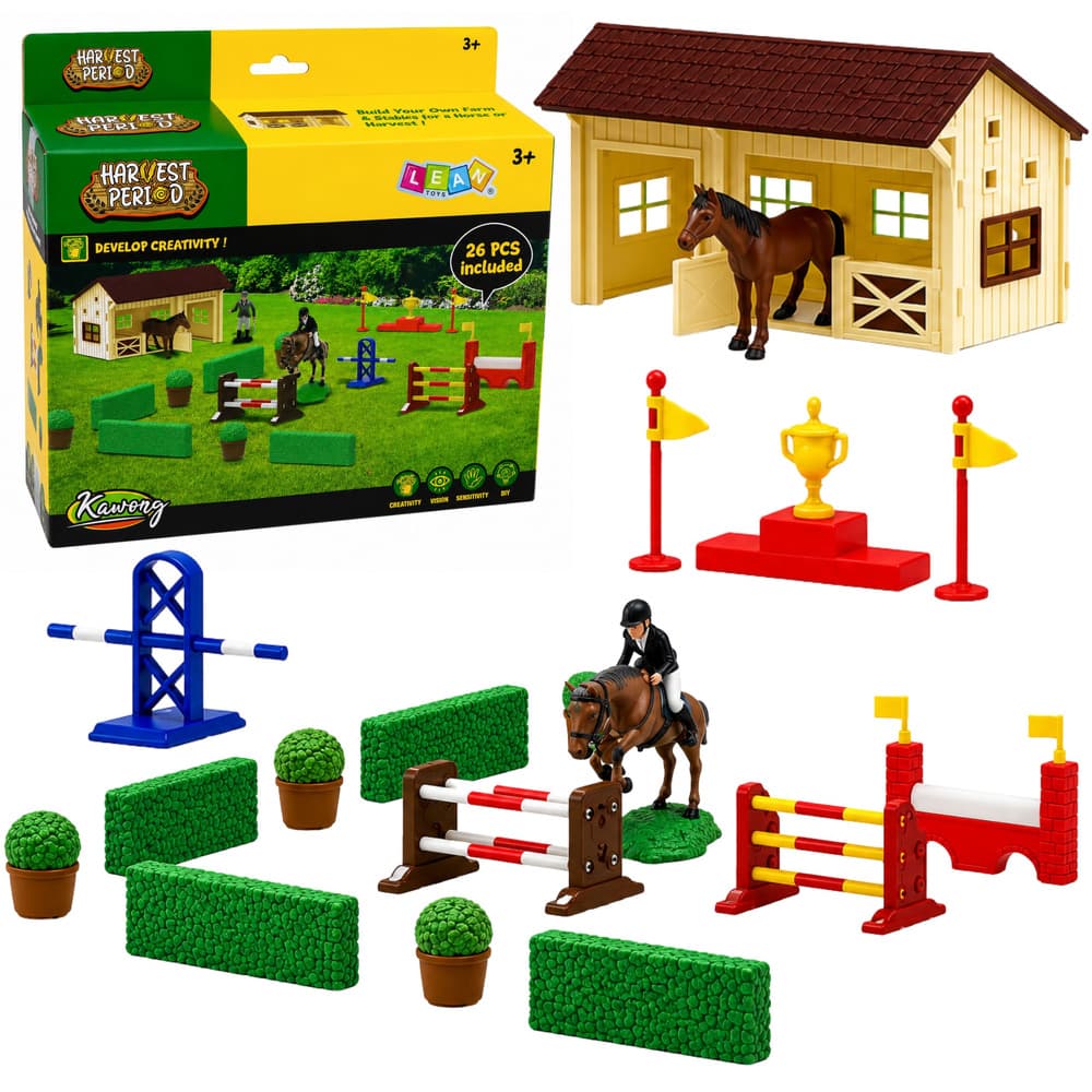 LEAN TOYS Set Farma, Konjska Stadiona, Tor s Preprekami, Hlev, Konji, Figurice, 26 el.