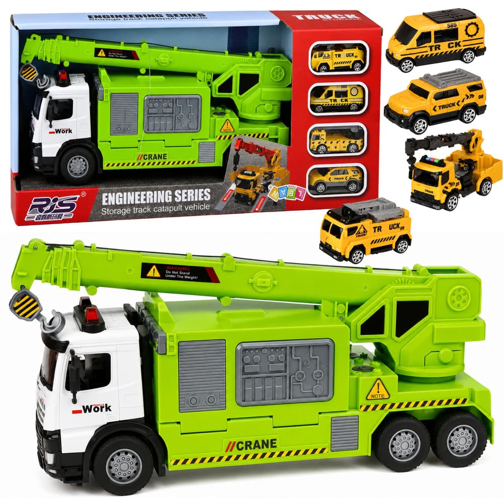 Tovornjak z dvigalom in transporterjem, luči, zvoki, zelena