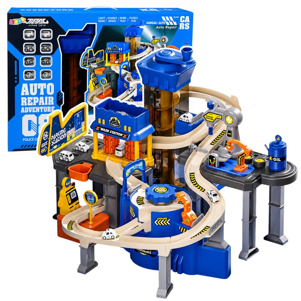 Interaktivni garažni center LEAN TOYS z avtomehanično delavnico in avtopralnico