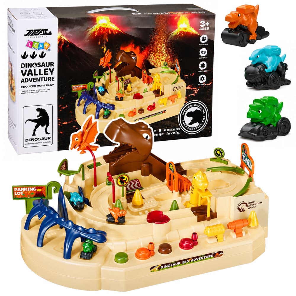 LEAN TOYS Interaktivna Zgibna Proga z Dinozavri, 8 Izzivov, Vozila
