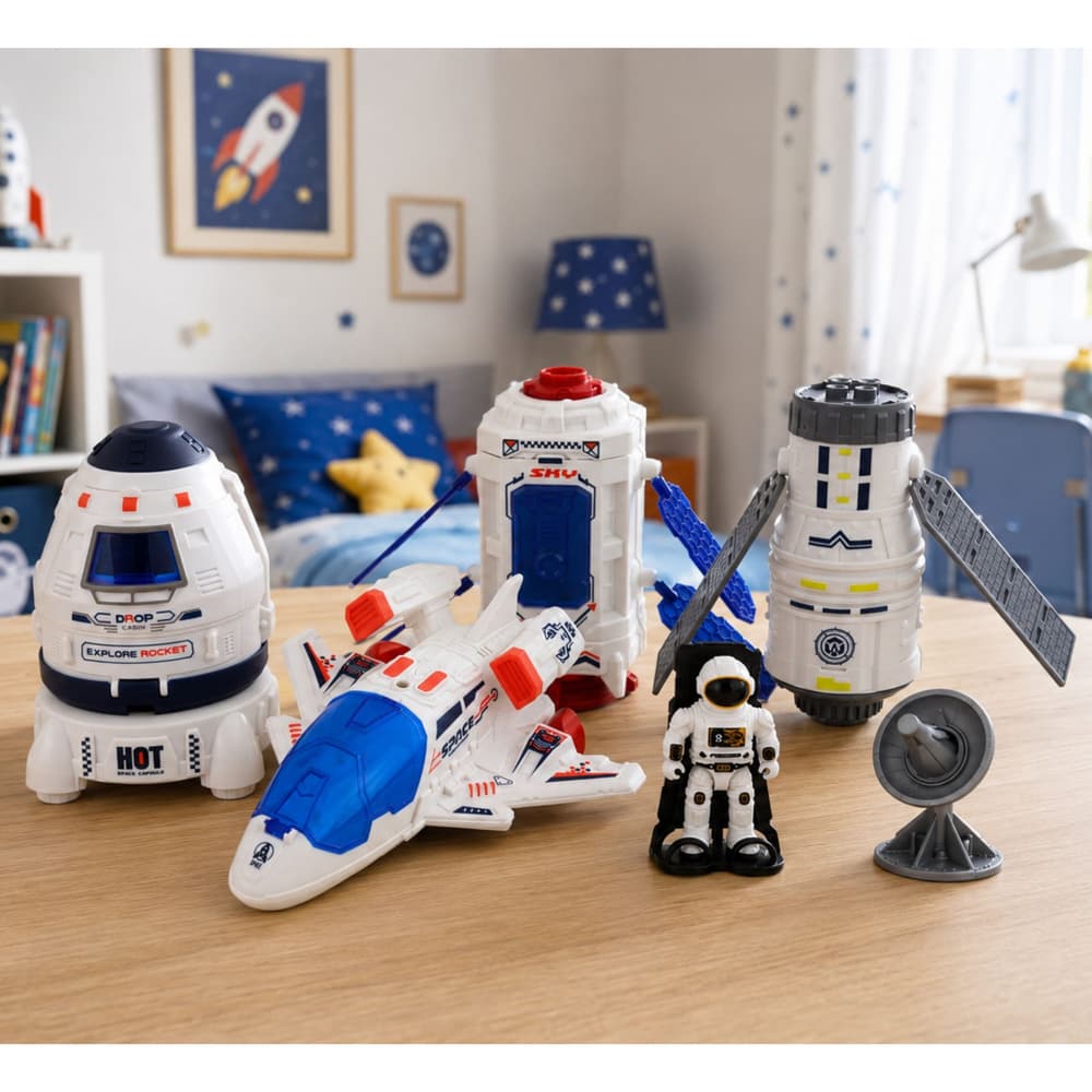 LEAN TOYS Komplet vesoljsko plovilo, satelit, kapsula in astronaut 6