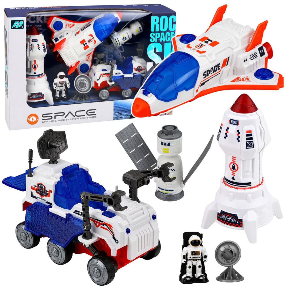 LEAN TOYS Komplet vesoljski raketoplan, raketa, vozilo in astronaut