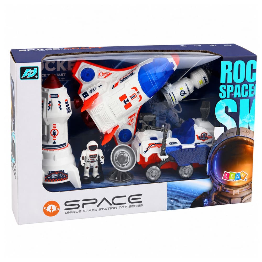 LEAN TOYS Komplet vesoljski raketoplan, raketa, vozilo in astronaut 7