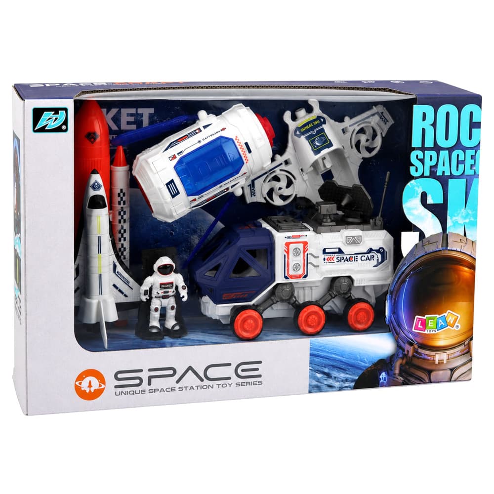 LEAN TOYS Komplet vesoljska raketa, raketoplan, dron in astronaut 6