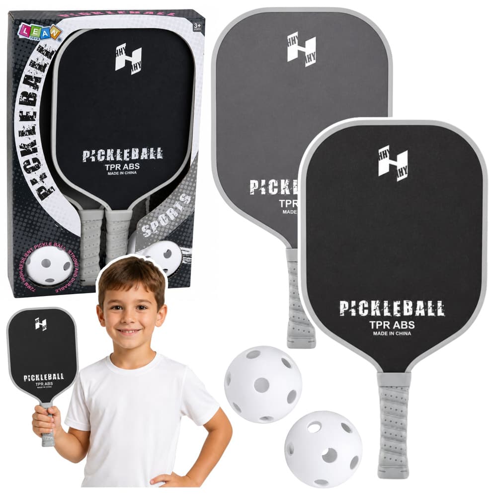 Set za pickleball LEAN TOYS, paletke in 2 žogici, črno-siv