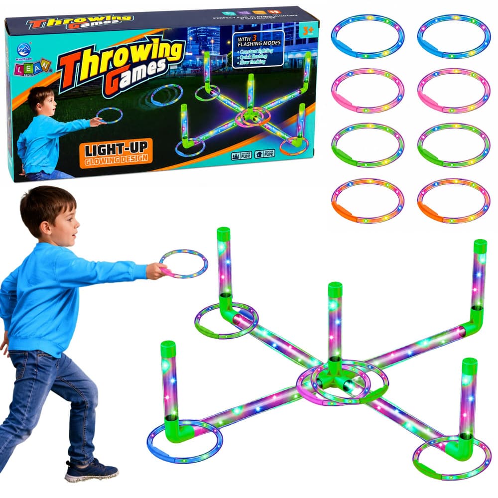 Igra Lean Toys Ringo LED obroči - metanje v cilj, 3 načini luči