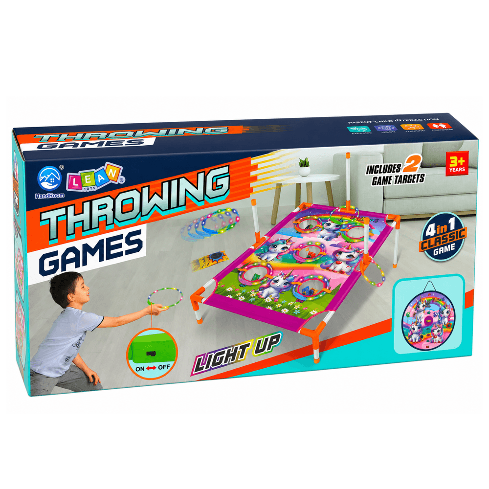 Igra spretnosti LEAN TOYS 4v1 Met v cilj, enorožci 6
