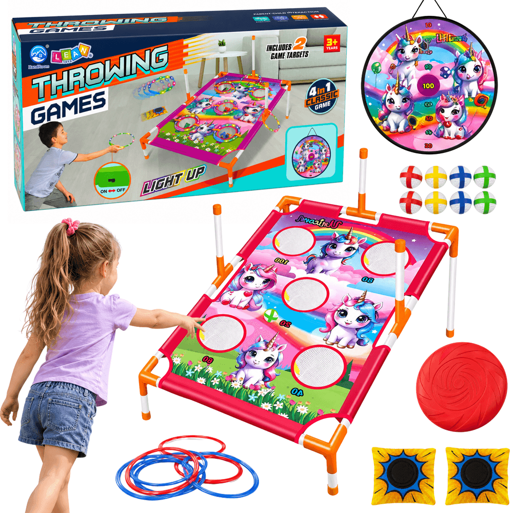 Igra spretnosti LEAN TOYS 4v1 Met v cilj, enorožci
