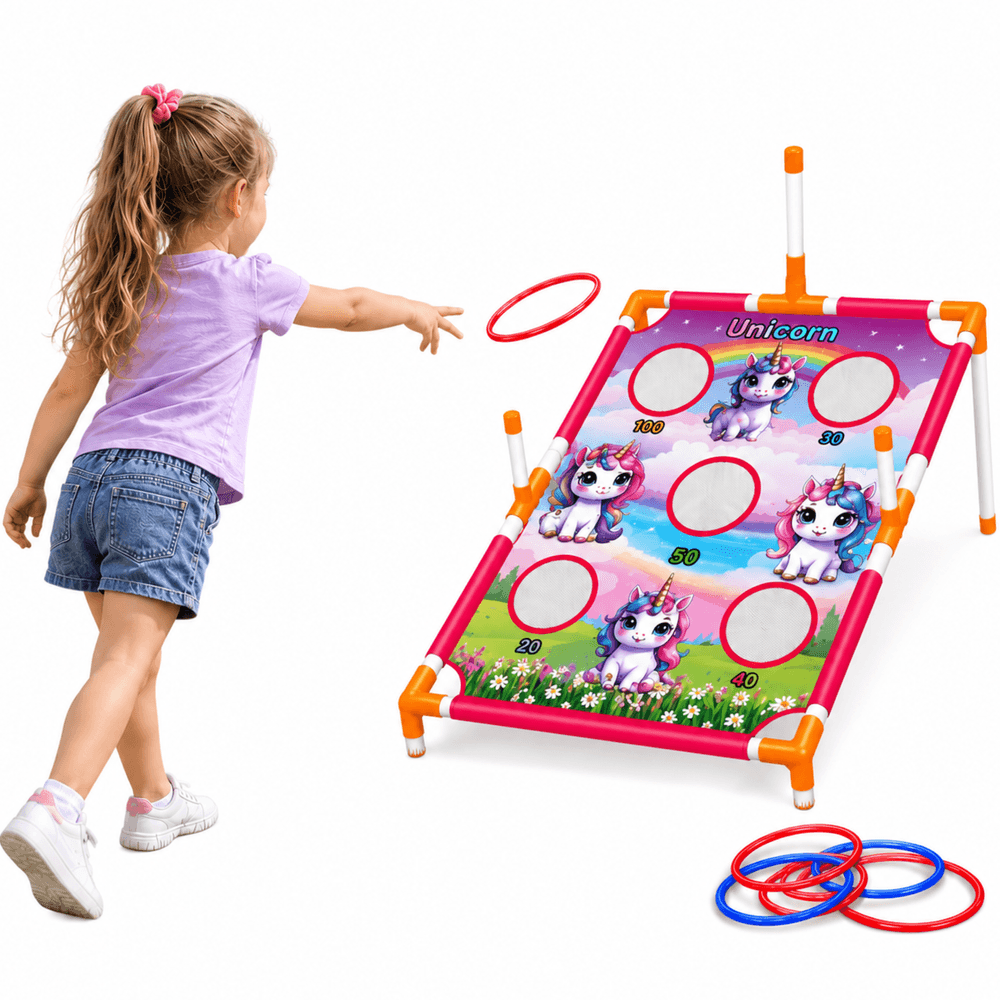 Igra spretnosti LEAN TOYS 4v1 Met v cilj, enorožci 2