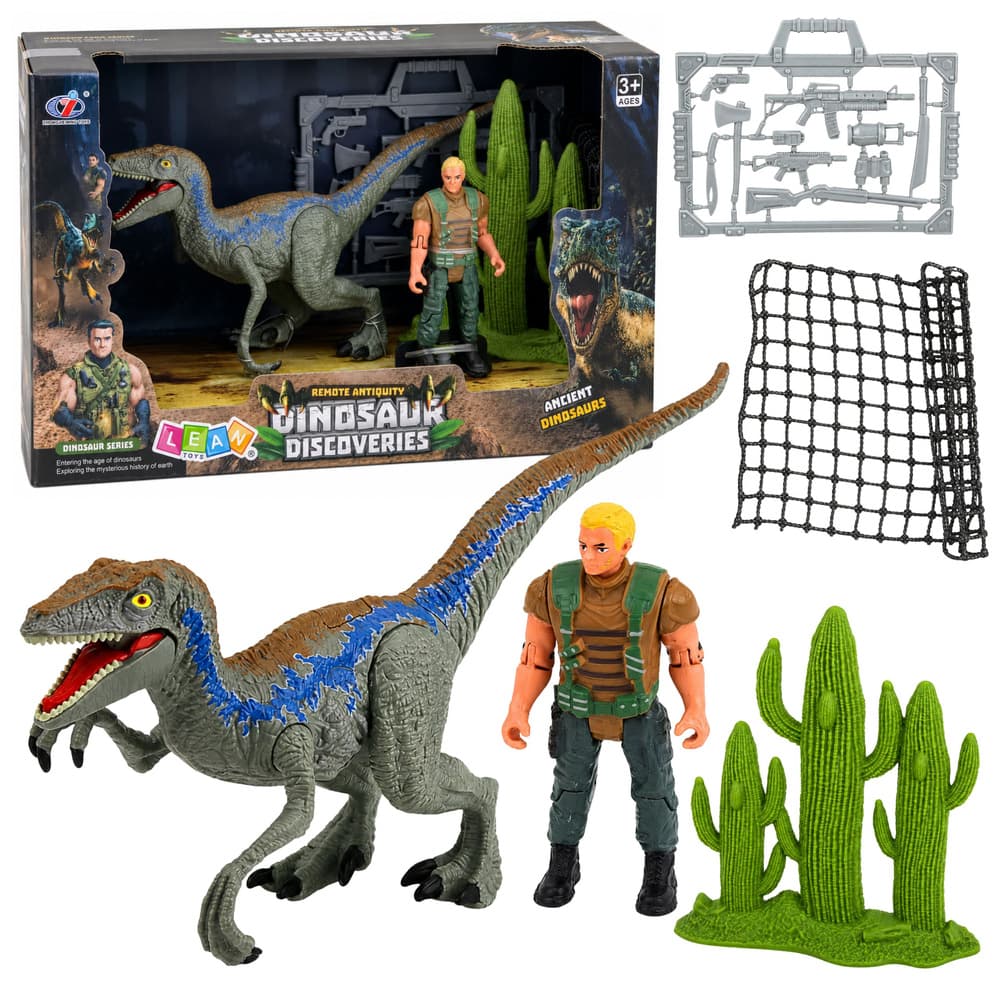 Set Dinozaver Lovec z gibljivimi figurami, dodatki