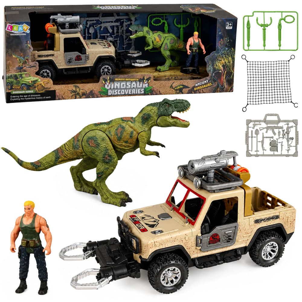 Zestaw Dinozaur T-Rex Lovec s terenskim vozilom, zvoki