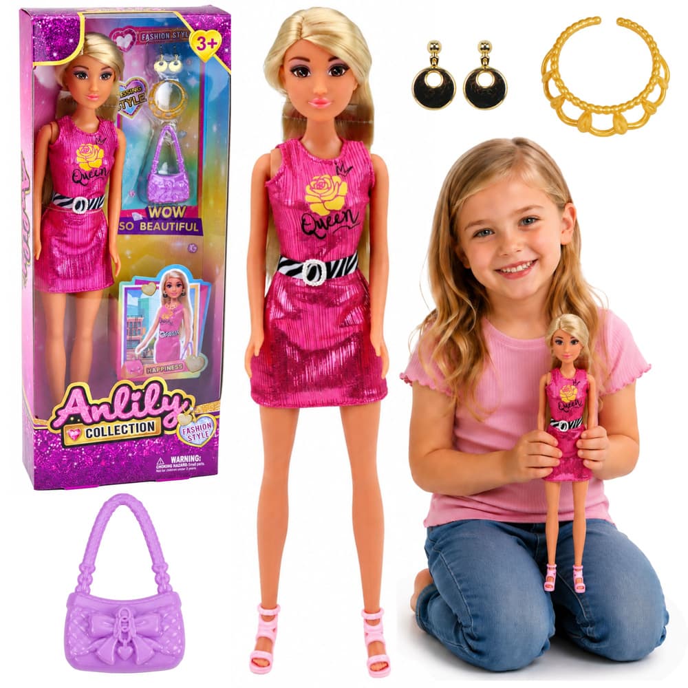 LEAN TOYS Lutka Anlily v roza obleki z dodatki