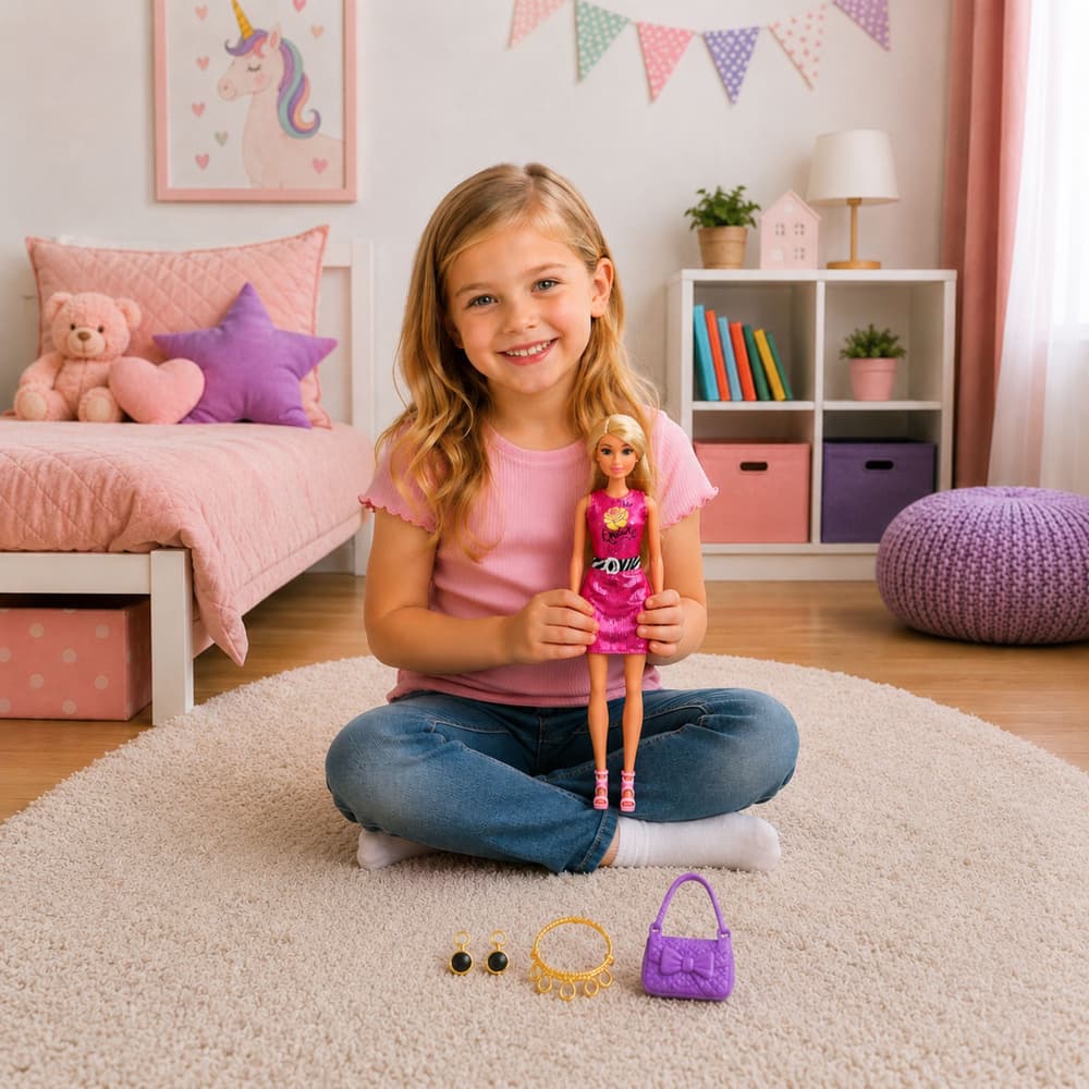 LEAN TOYS Lutka Anlily v roza obleki z dodatki 4