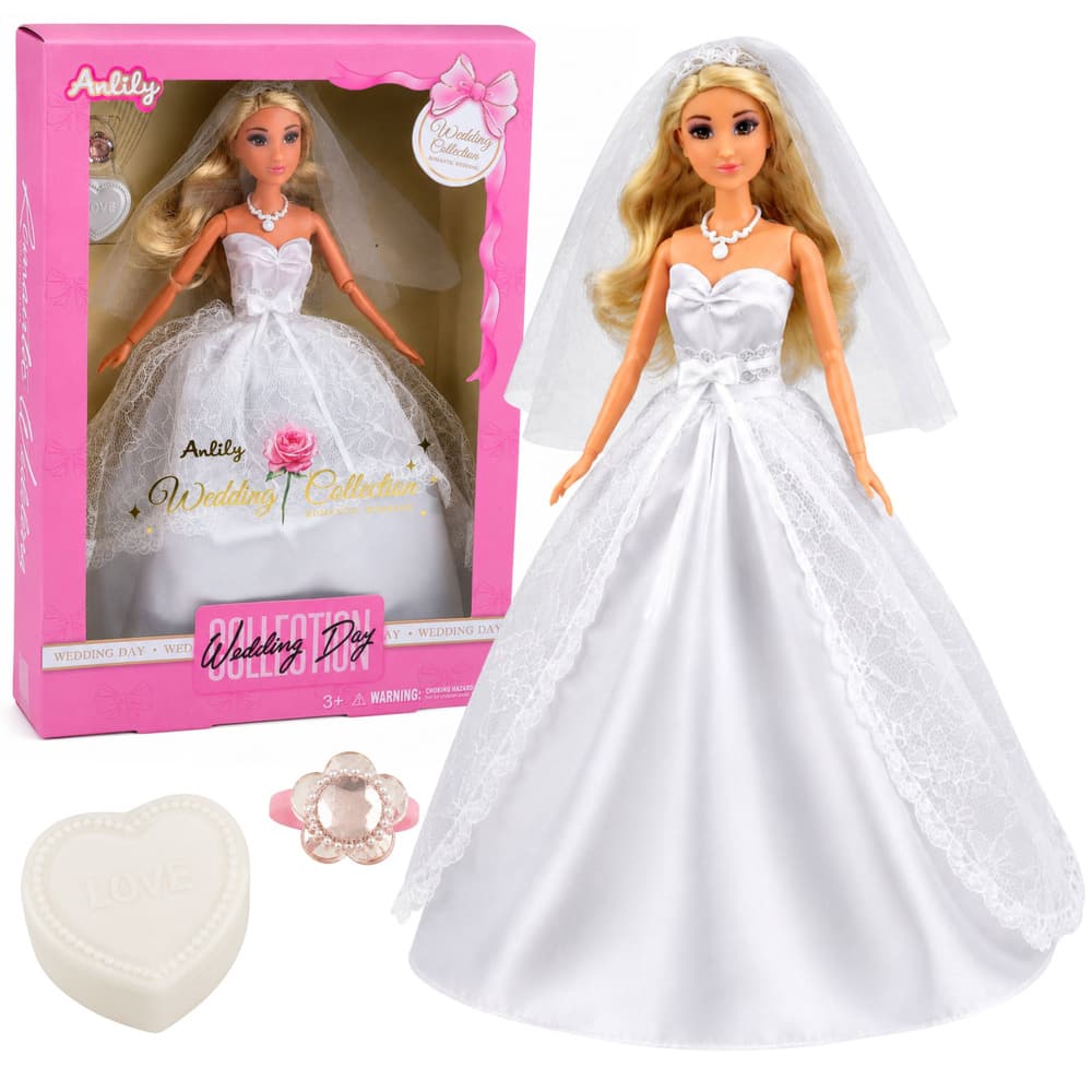 ANLILY Lutka - mlada nevesta v beli čipkasti obleki z dodatki