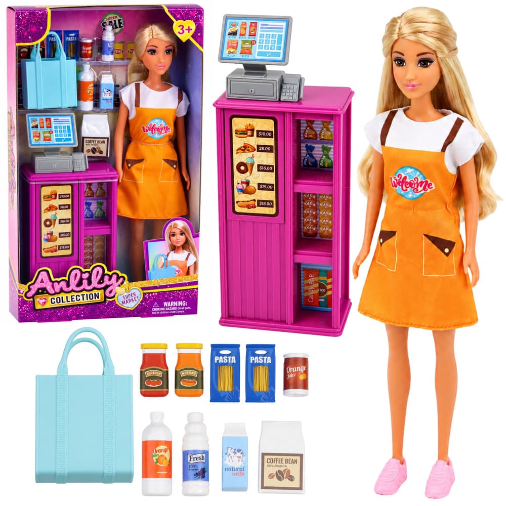 Lutka Anlily TRGOVKA z blagajno in trgovinskimi izdelki LEAN TOYS