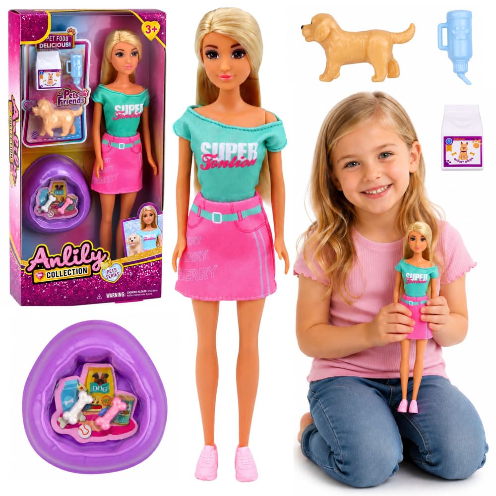 LEAN TOYS Lutka Anlily s psičkom in dodatki za nego