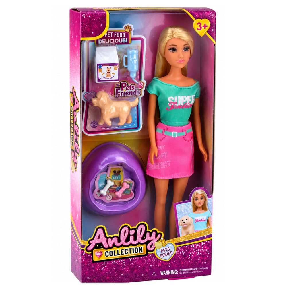 LEAN TOYS Lutka Anlily s psičkom in dodatki za nego 6