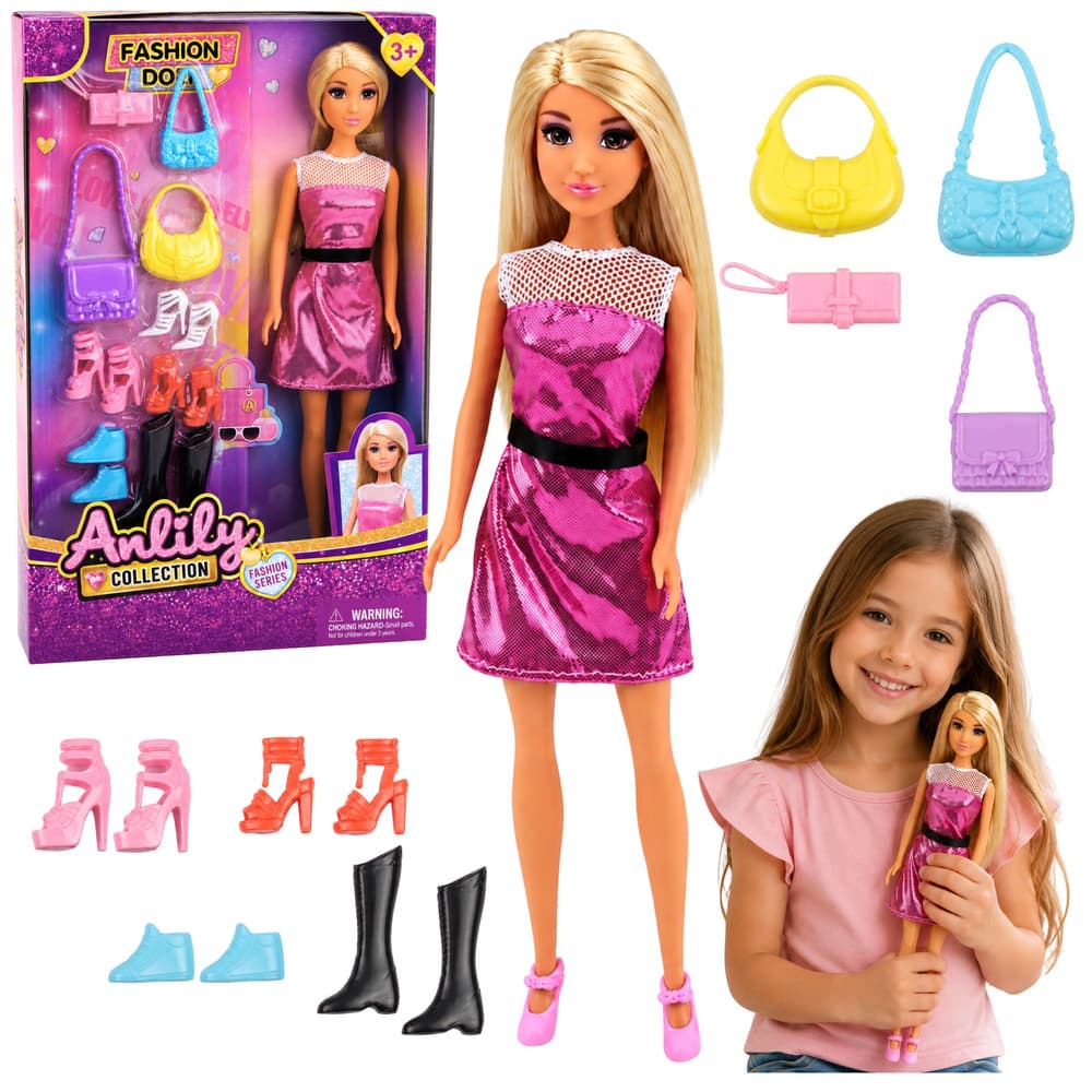 LEAN TOYS Lutka Anlily Modna v roza obleki z dodatki