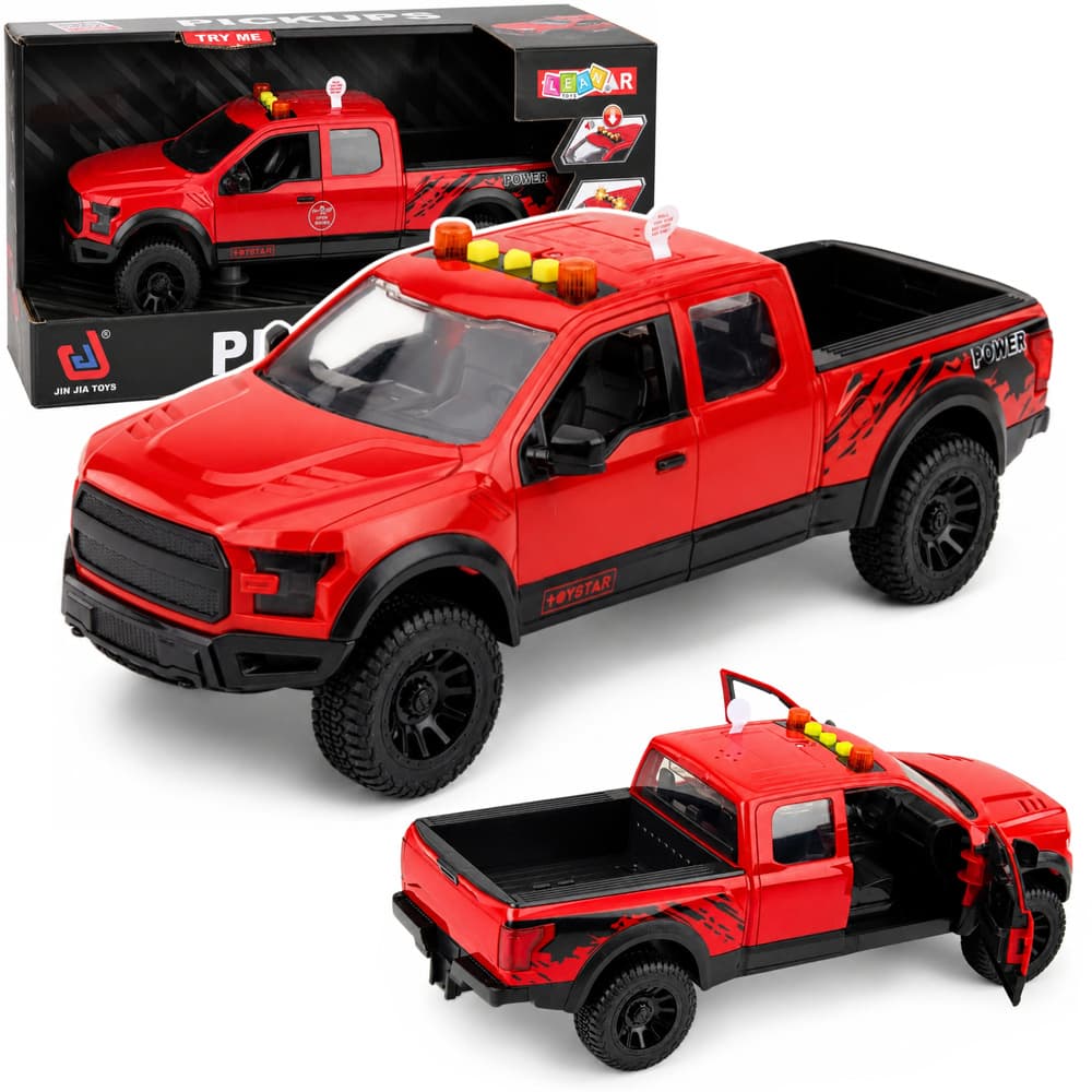 Pick-up LEAN TOYS 1:12, rdeč, z odpirajočimi vrati, lučmi in zvoki