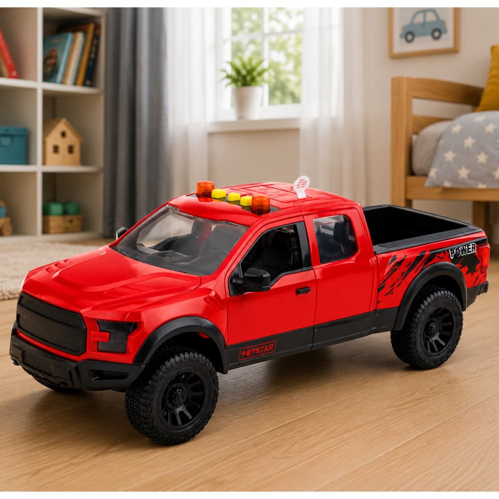 Pick-up LEAN TOYS 1:12, rdeč, z odpirajočimi vrati, lučmi in zvoki 4