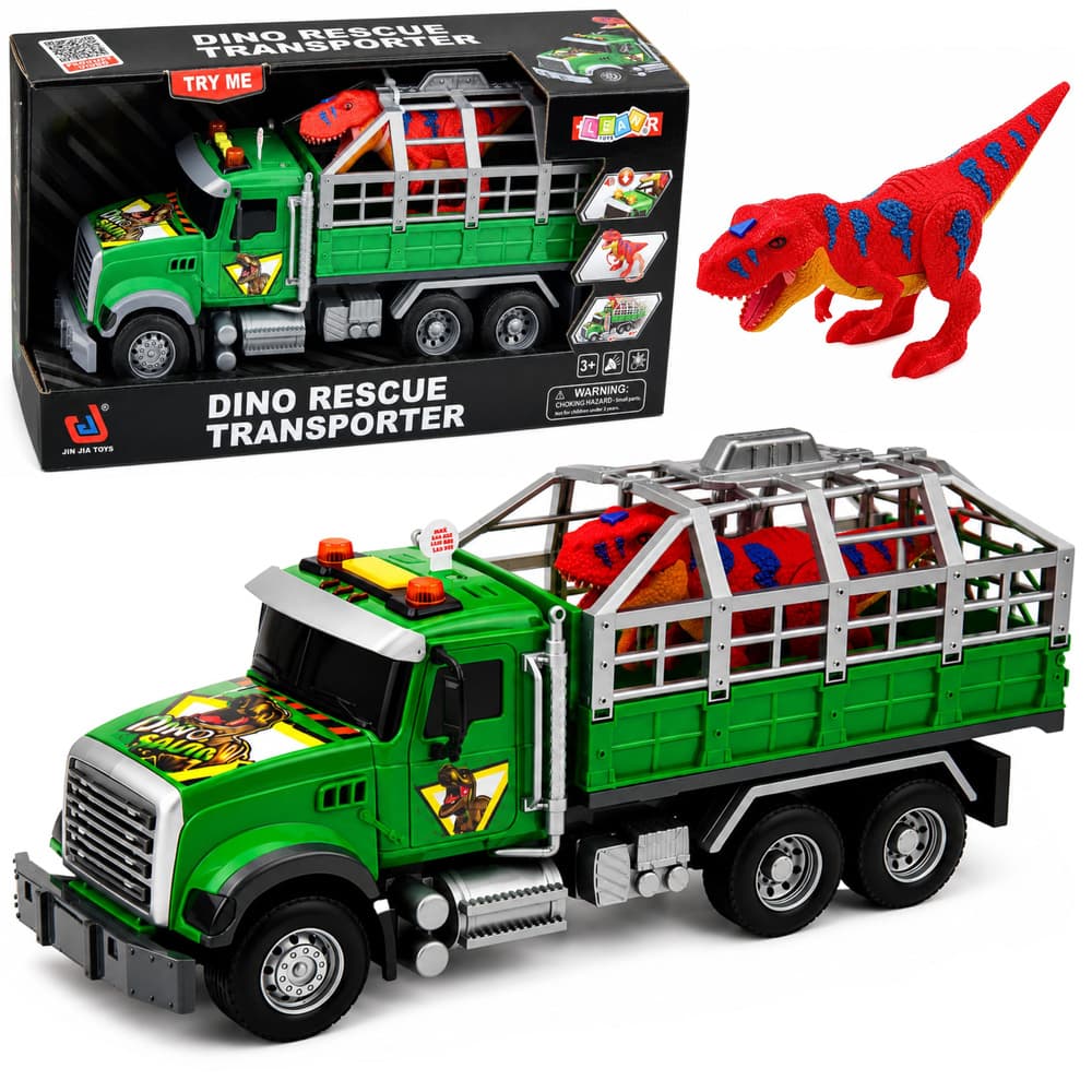 Tovornjak transporter dinozavrov LEAN TOYS, s kletko, lučmi in zvoki, 36 cm